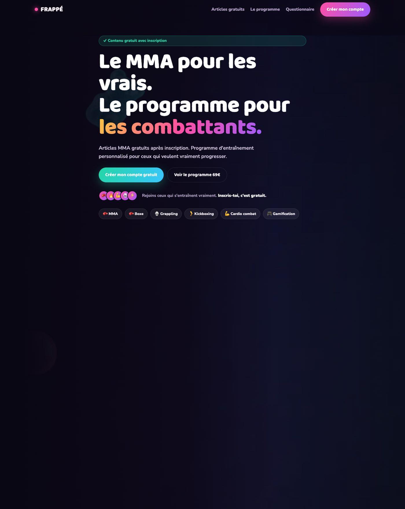 Aperçu du site FRAPPÉ · Média & coaching MMA sur ordinateur