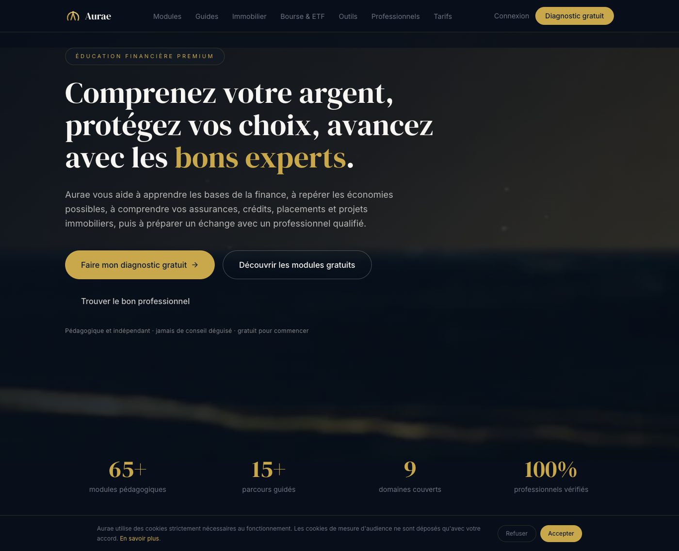 Aperçu du site Aurae · Éducation financière sur ordinateur