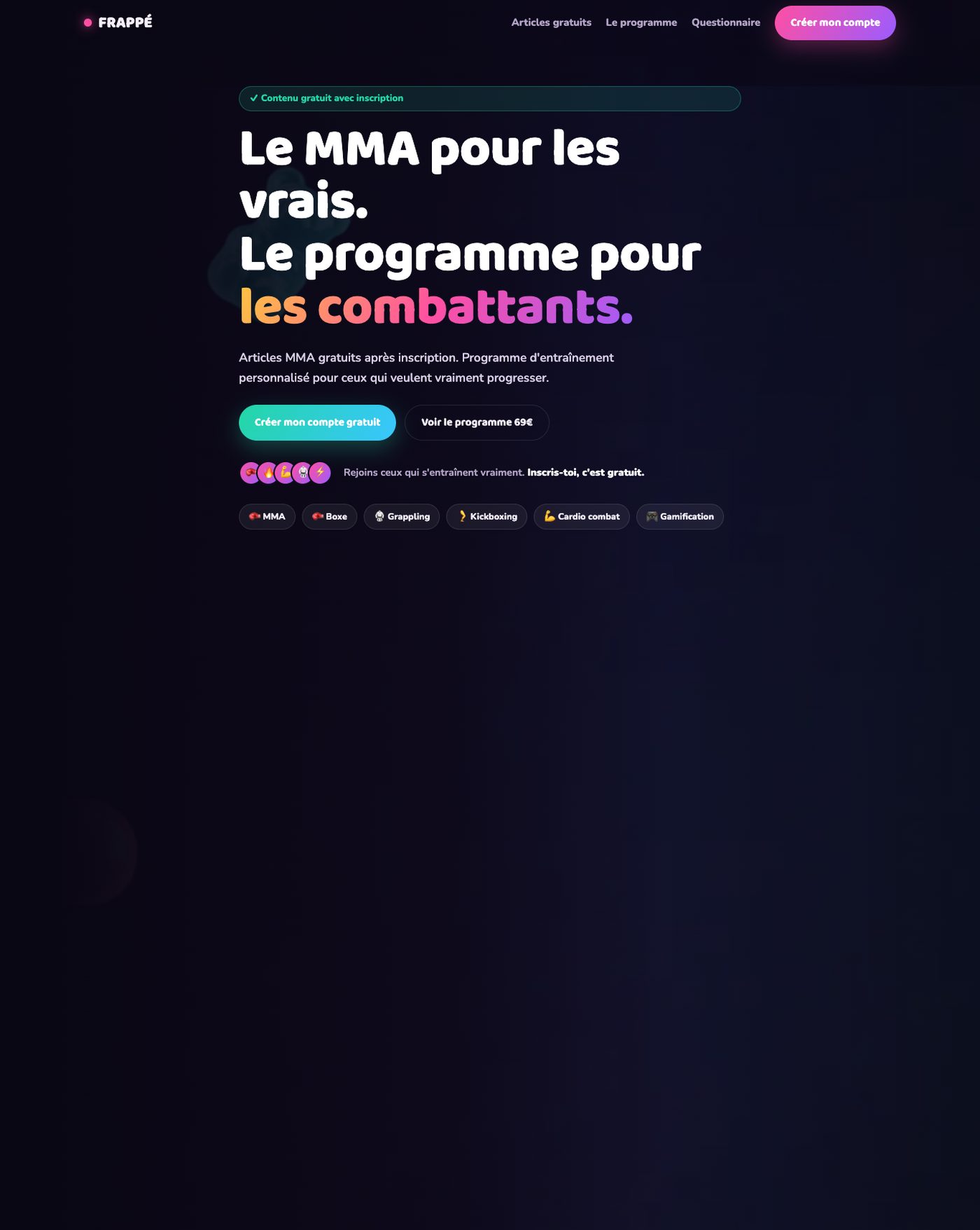 Aperçu du site FRAPPÉ · Média & coaching MMA sur ordinateur